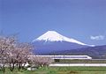 O Fuji-san com Shinkansen e Sakura visíveis.